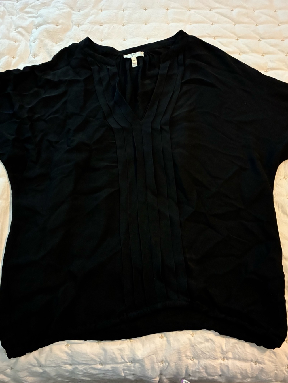 Joie Black 3/4 Sleeve blouse with Pleated Front Detail